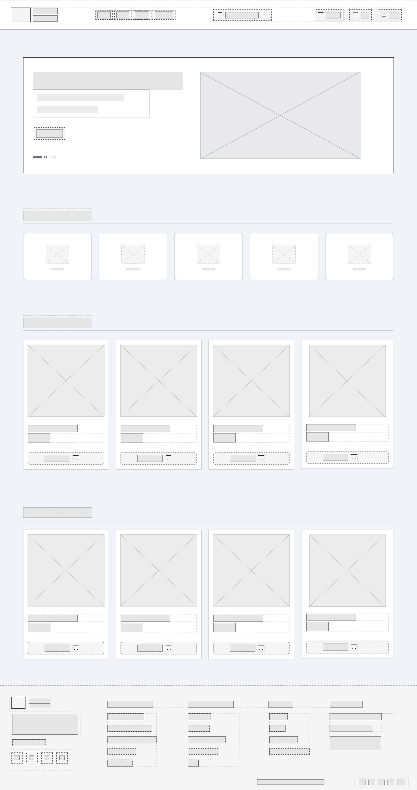 Early wireframe of the Nova Cart homepage showing a basic header, hero block, category row and product card grids
